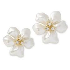 RARE Vintage Kenneth Jay Lane Statement Piece Pearl Flower Pierced Earrings